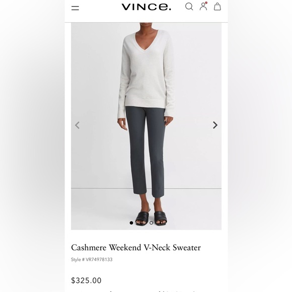 VINCE 100% Cashmere Weekend V-Neck Sweater Heather White M. - Picture 3 of 7